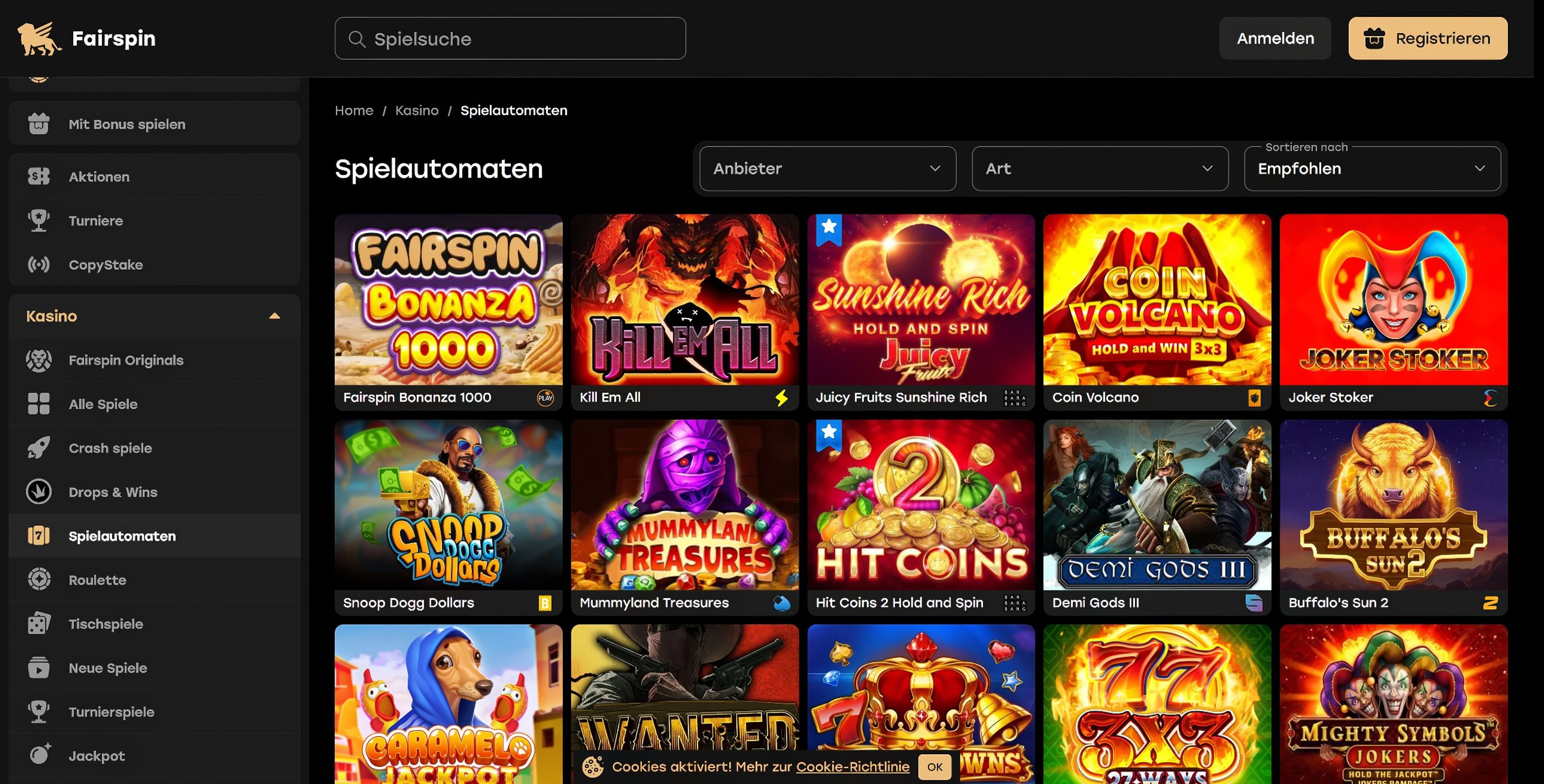 Fairspin Casino desktop screenshot 2